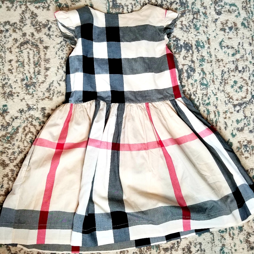 Burberry Girls Black, White & Pink Plaid Cotton Dress - Picture 2 of 3